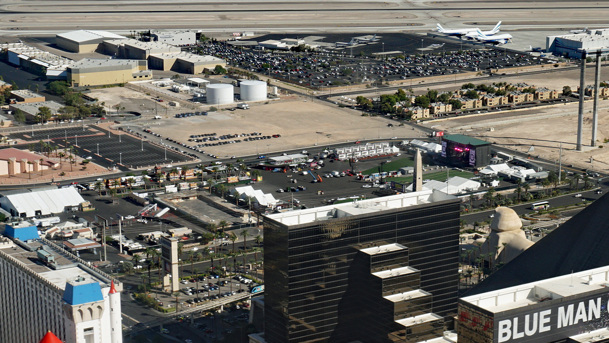 Route 91 Harvest Festival shooting site, Las Vegas Village and Festival Grounds, Las Vegas Strip, Nevada