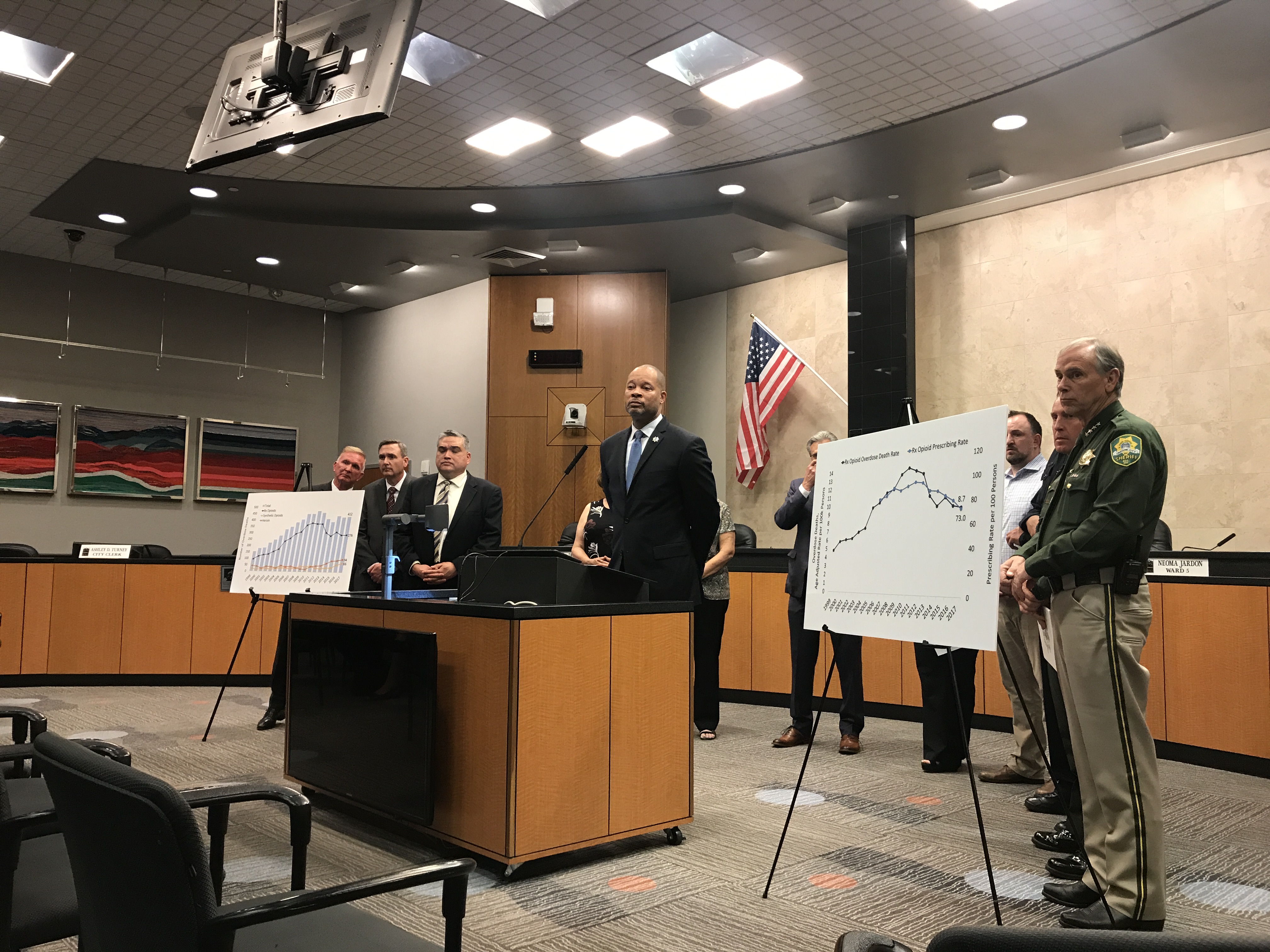 Attorney General Aaron Ford at a Reno press conference announcing the expanded complaint against opioid manufacturers, distributors, pharmacies and individuals.