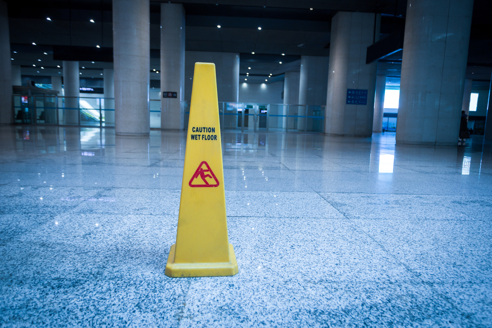 slippery sign on floor of modern building