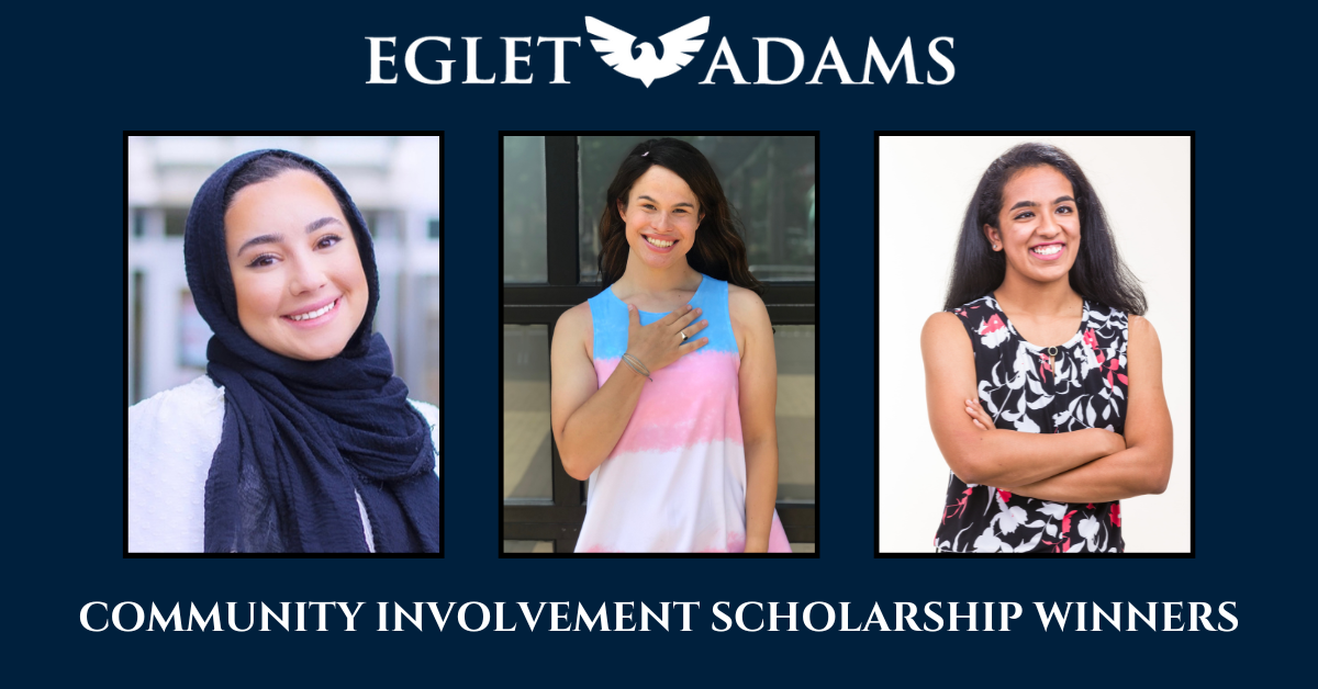 Banner of 2023 Eglet Adams Community Involvement Scholarship Winners.