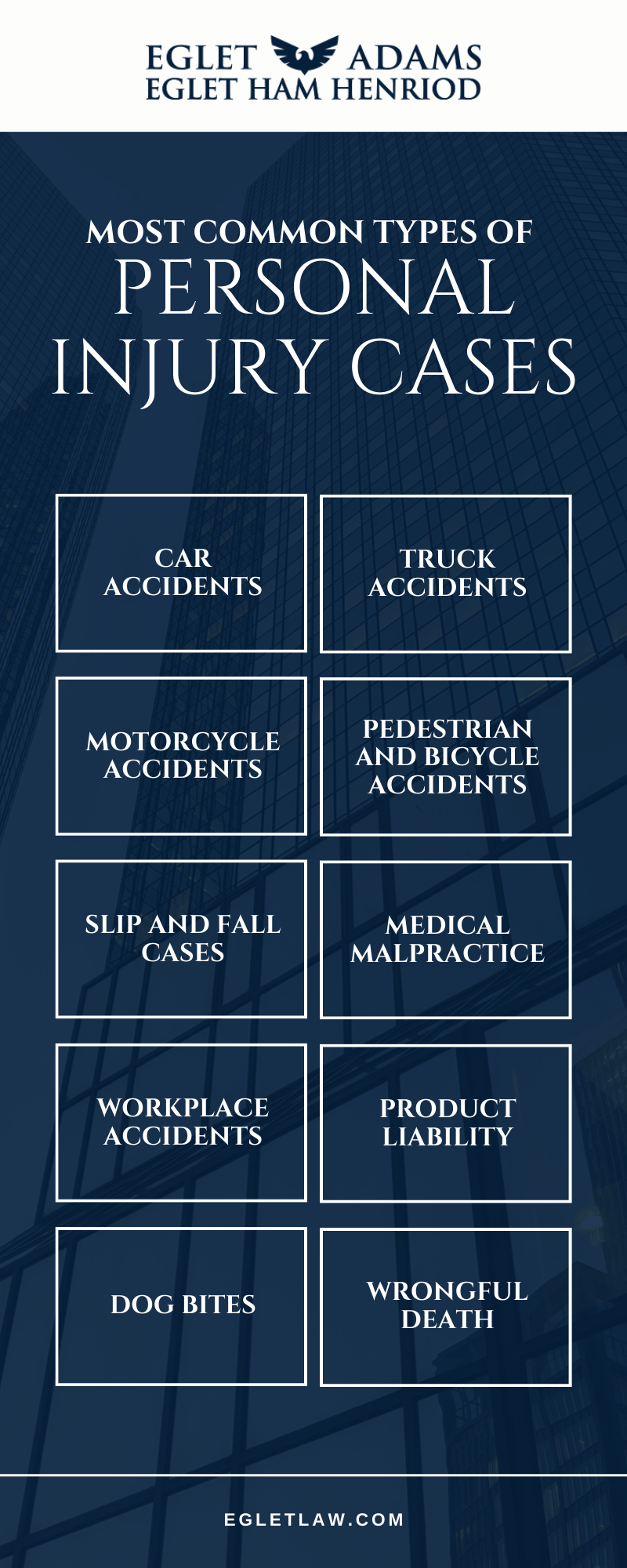 Most Common Types of Personal Injury Cases Infographic